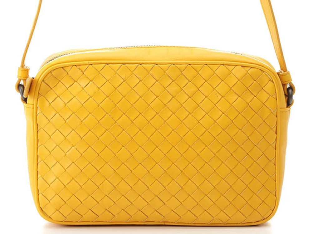BOTTEGA VENETA Intrecciato Yellow Leather Shoulder Bag